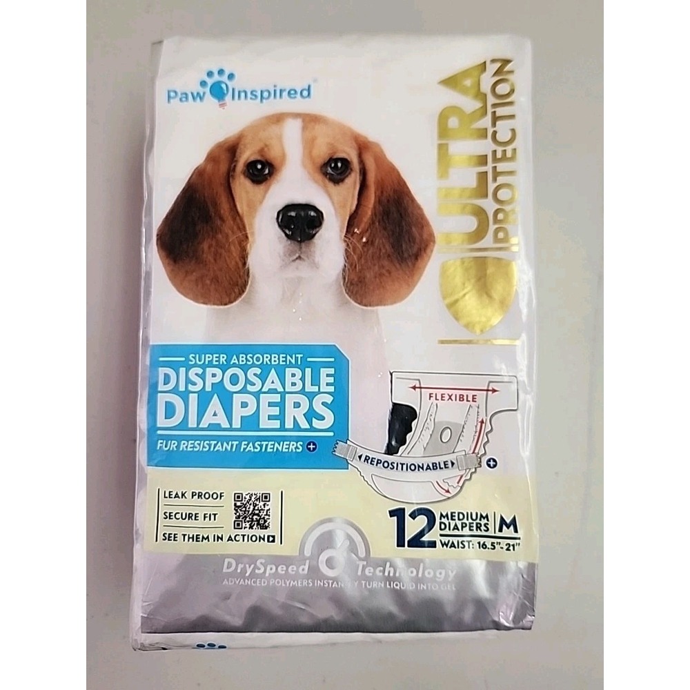 Paw Inspired Ultra Protection Disposable Diaper Sz M Dogs Pkg of 12, Training